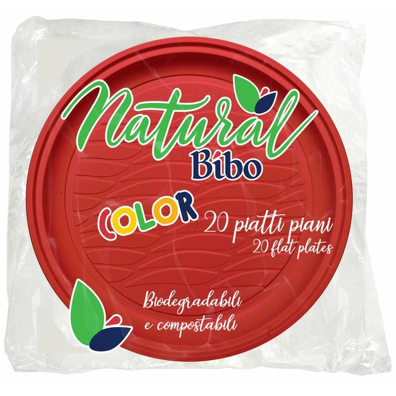 BIBO PIATTI PIANI IN BIOPLASTICA D21,5 CM CONFEZIONE DA 20 PZ ROSSI