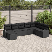 Set Divano da Giardino 8 pcs Nero Rattan in Polipropilene