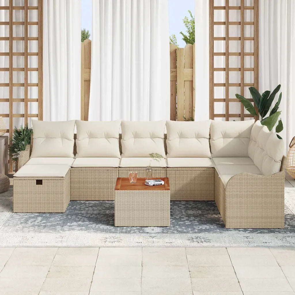 Set Divano da Giardino con cuscino 9 pcs Beige polyrattan