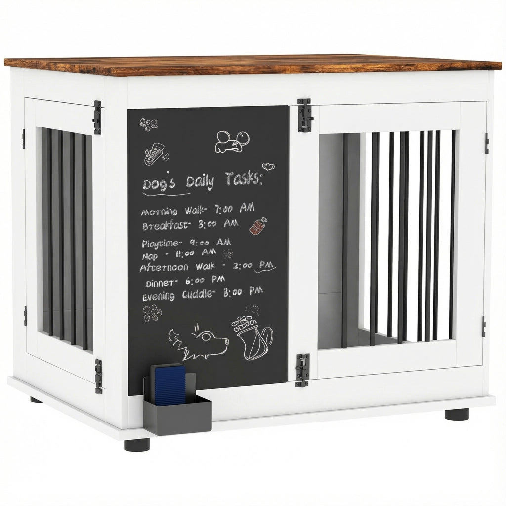 Gabbia per cani con 2 porte e lavagna ¨C Minimal ¨C 80x60x70 cm bianco