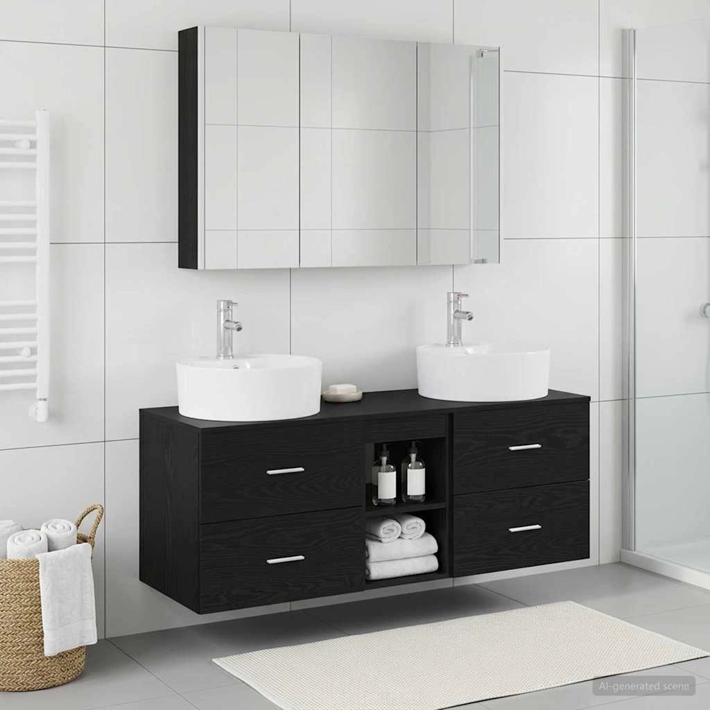 Set di mobili per il bagno 4 pz Rovere Nero 3406904
