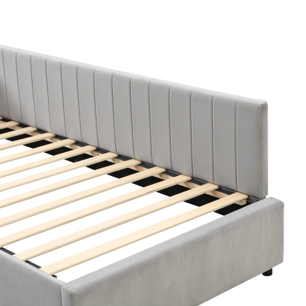 LETTO imbottito 90x200 cm in velluto grigio con rete a doghe