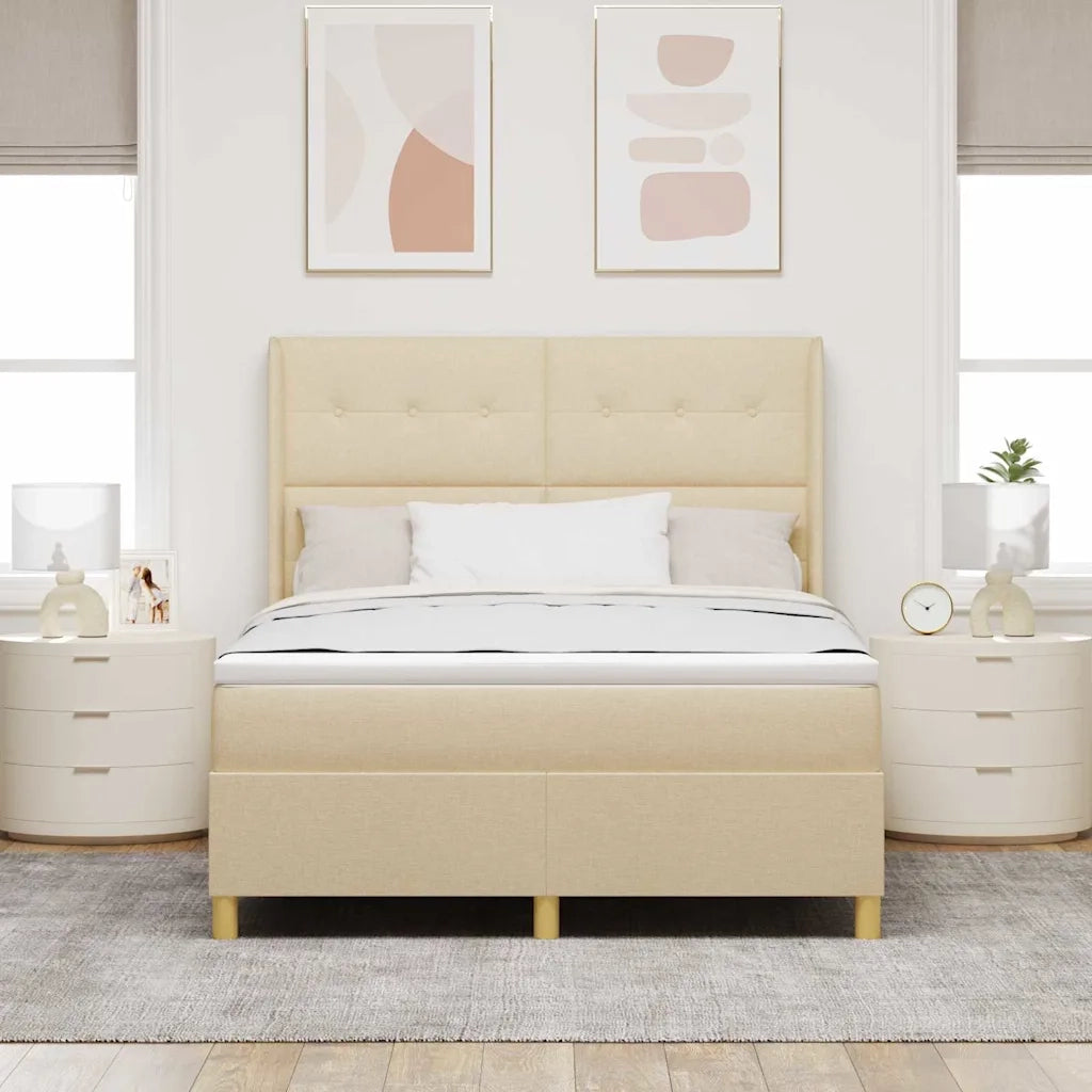 Letto a molle con materasso Crema 140 x 190 cm Tessuto
