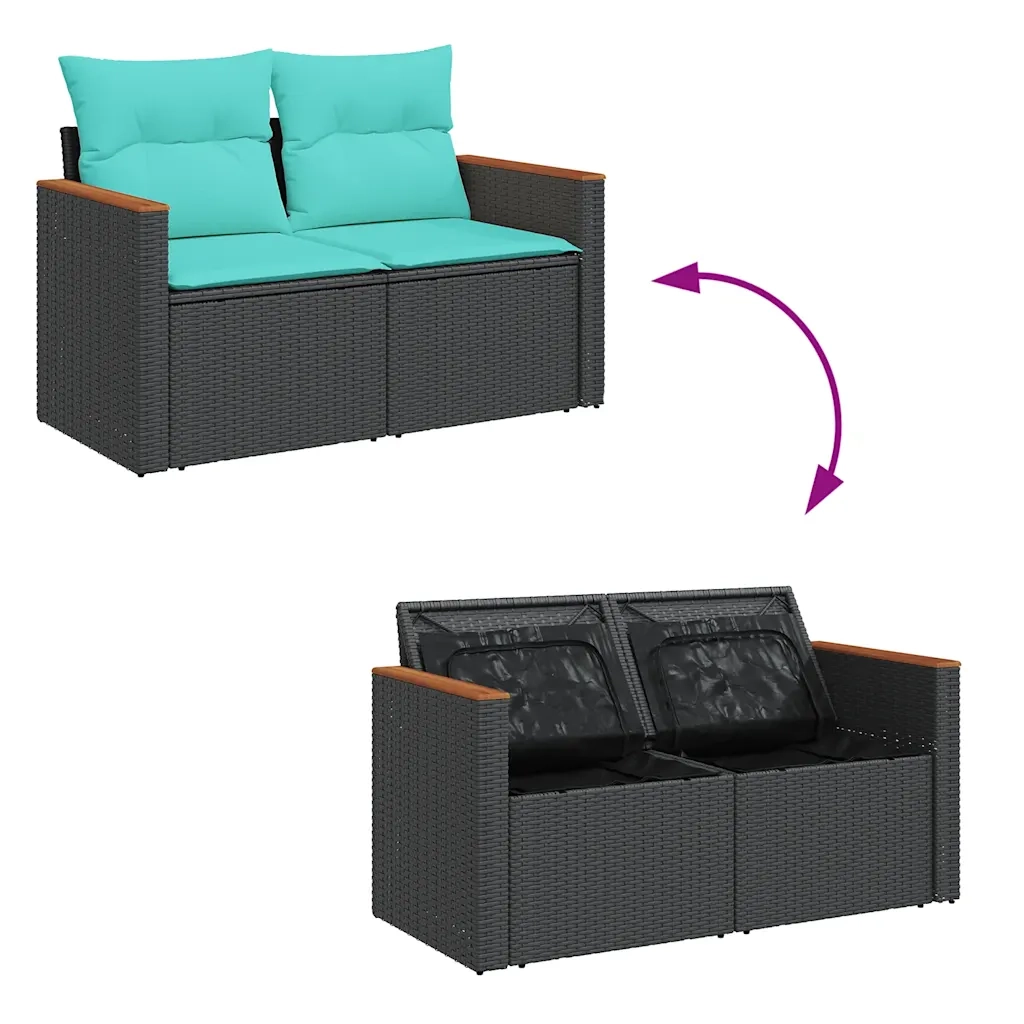 Set Divani da Giardino con Cuscini 7pz Nero Polyrattan 3327508
