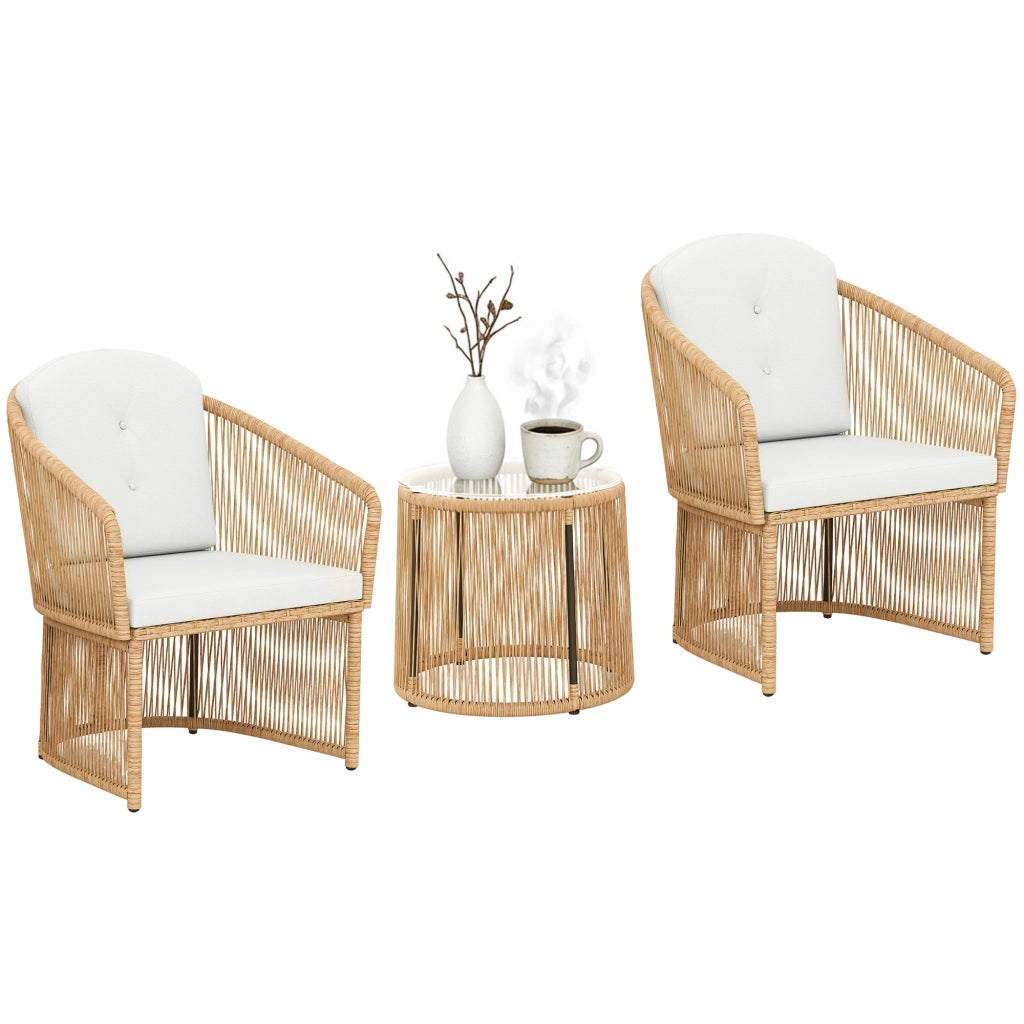 Set tavolo e sedie da esterno in polyrattan con cuscini ¨C Minimal ¨C crema