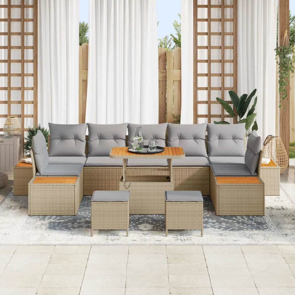 Set Divano da Giardino con cuscino 10 pcs Beige e Grigio Chiaro 3363292