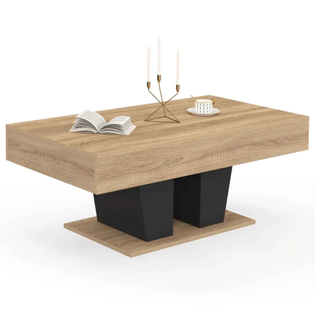 IDMarket - Tavolino rettangolare alzabile in legno e nero ELIAD