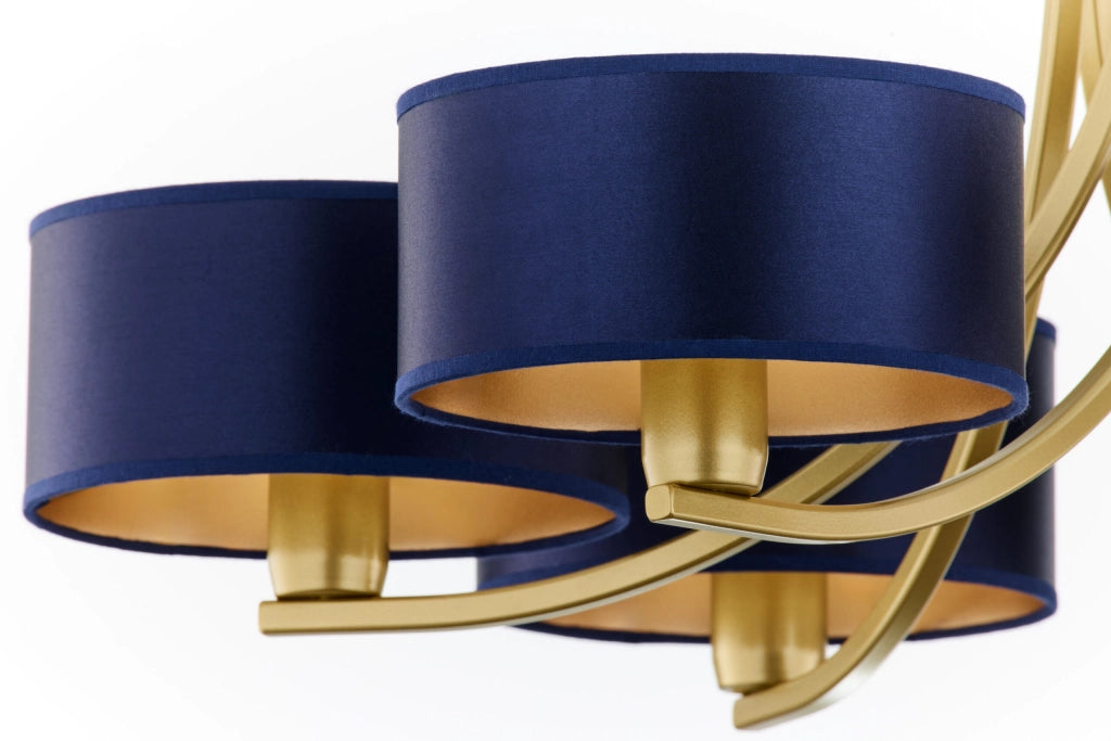 Lampadario oro a catena ARTHUR 6xE27 paralumi blu