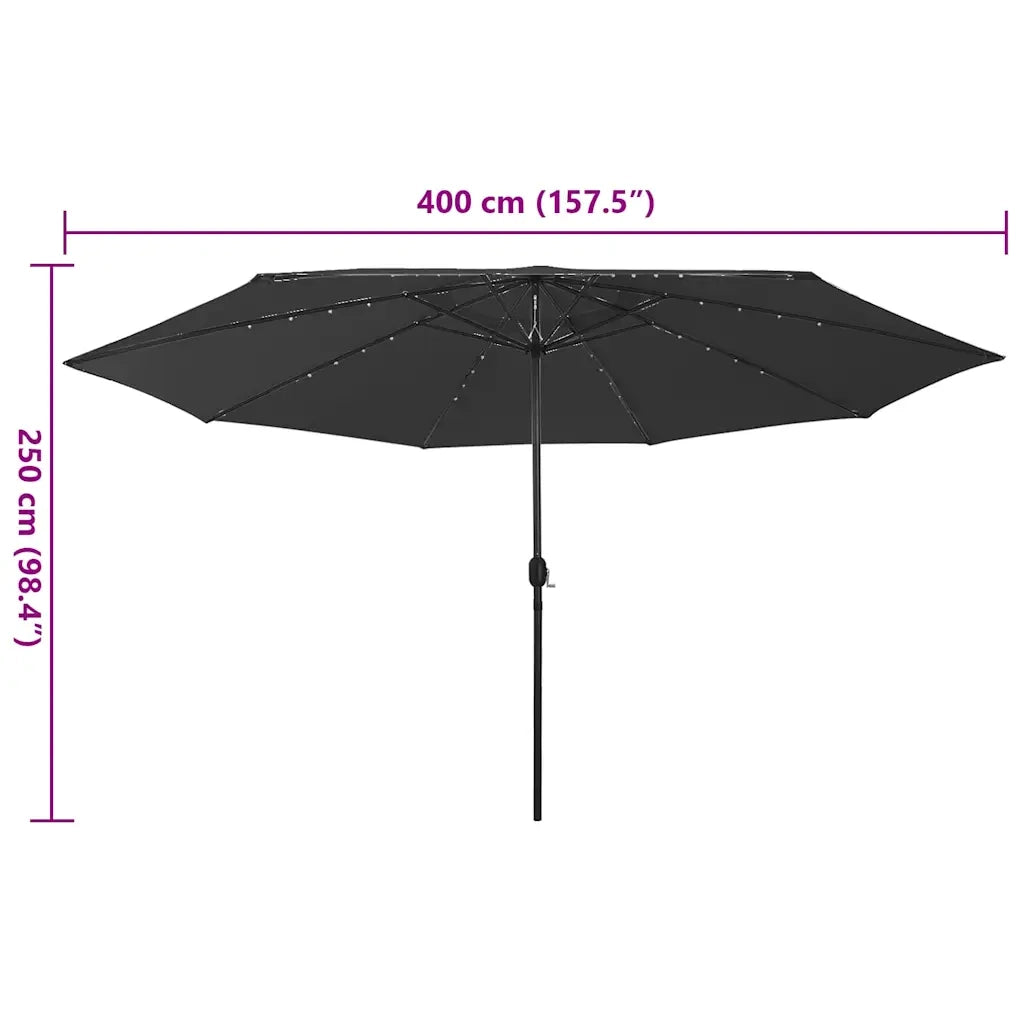Ombrellone da Giardino con Luci LED 400 cm Nero 312536