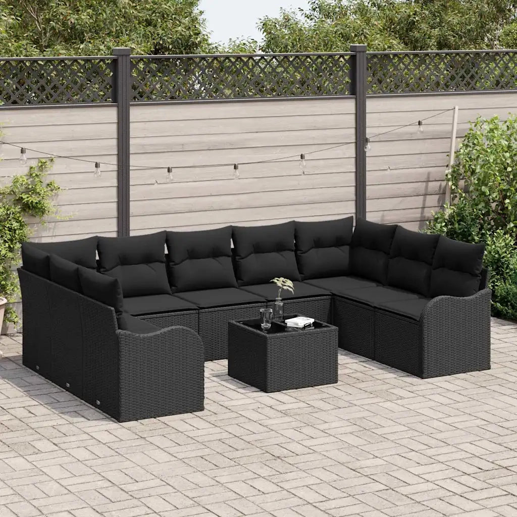 Set Divano da Giardino Nero polyrattan