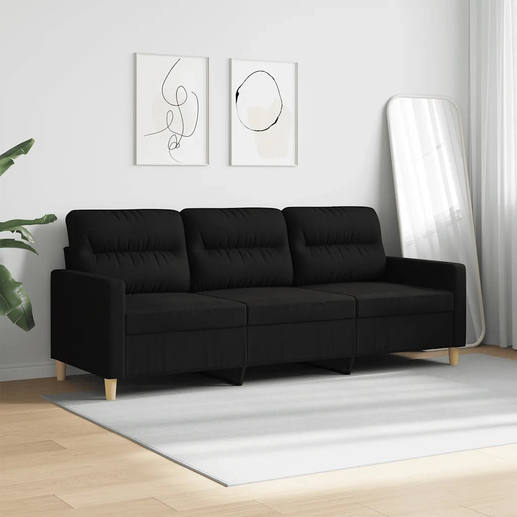 Divano a 3 Posti-Sofa 3 Posti Nero 180 cm in Tessuto 358991