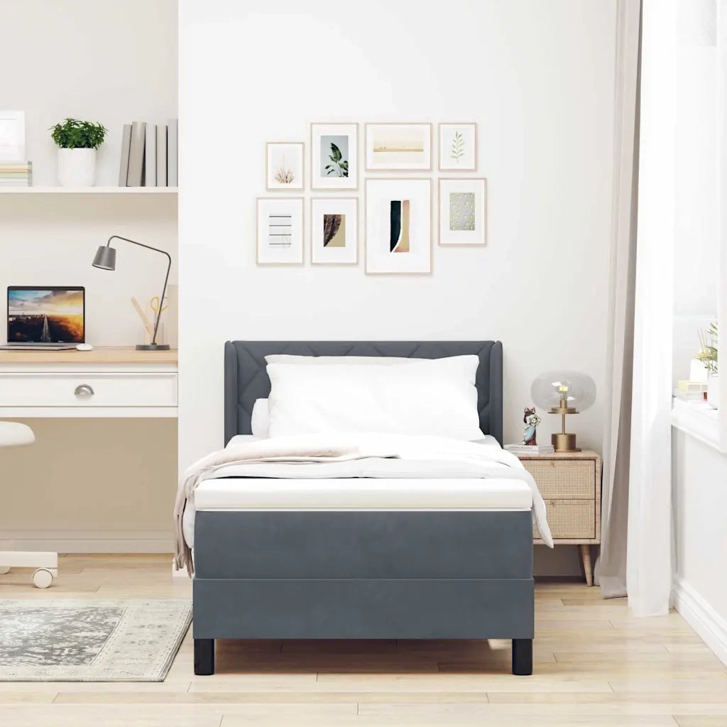 Letto a molle con materasso-Struttura Letto con Materasso Grigio scuro 190 x 90 cm Poliestere 242857