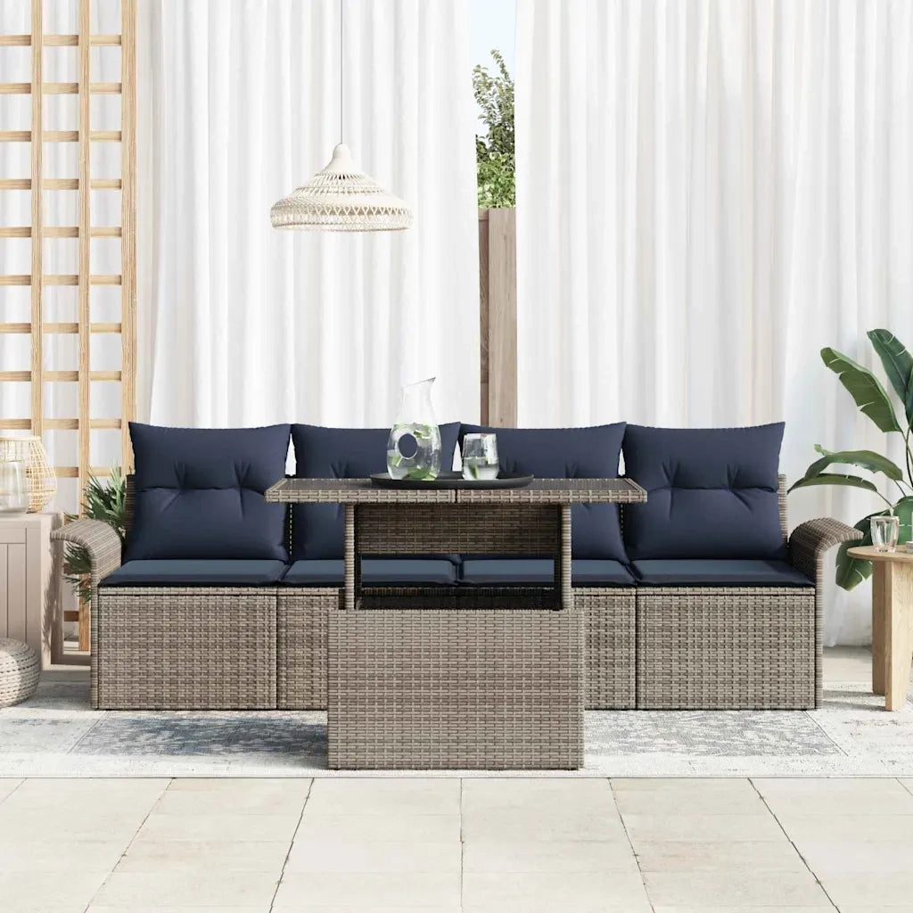Set Divano da Giardino con cuscino 5 pcs Grigio polyrattan 3348191