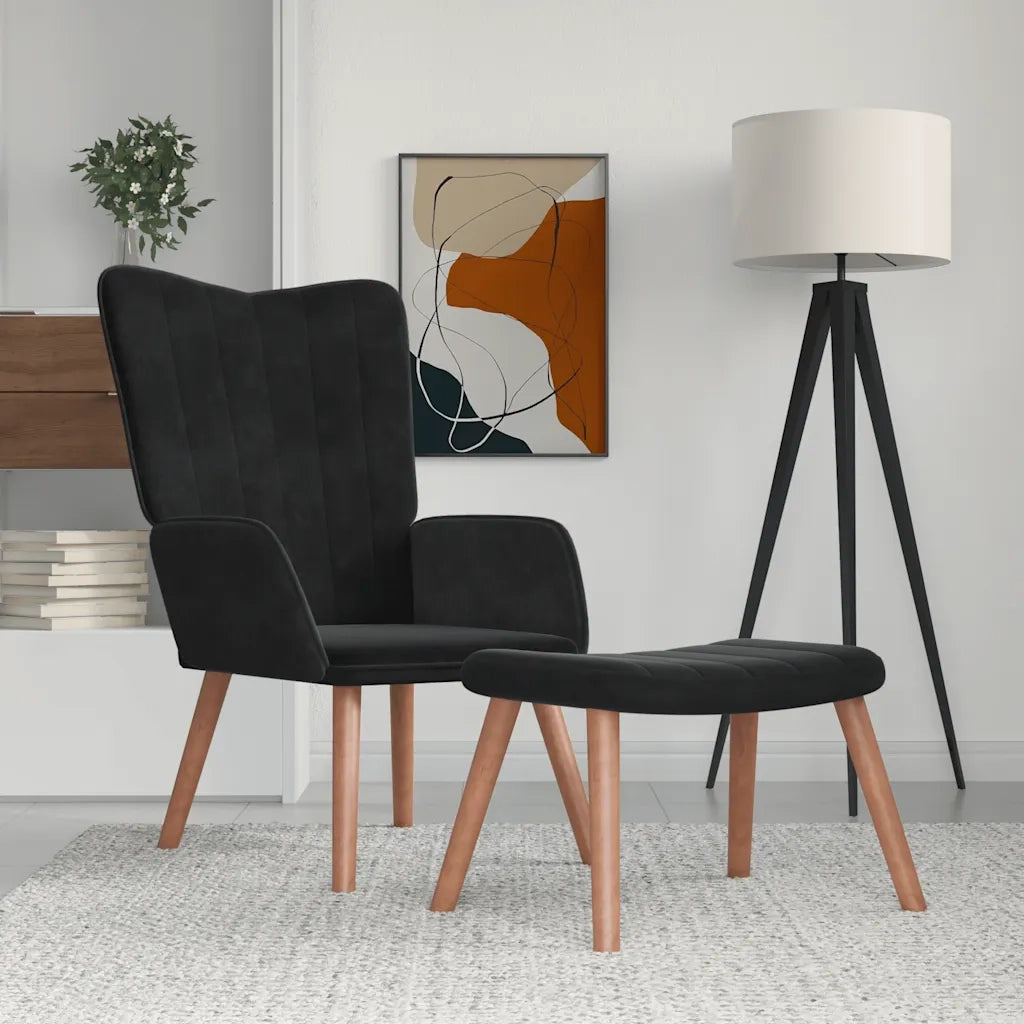 Poltrona Relax | Sedia Relax con Poggiapiedi Nero in Velluto