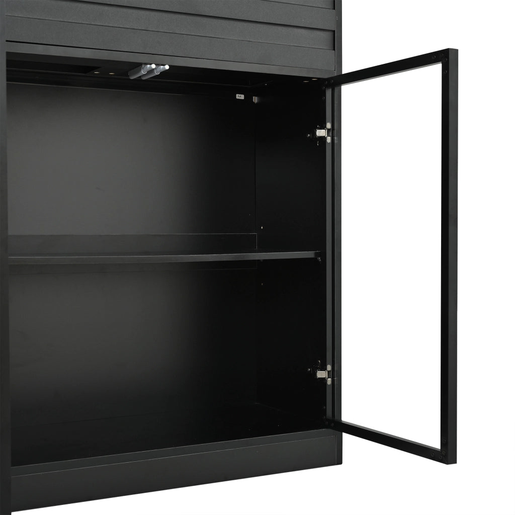 Vetrina con 4 ante in vetro e 1 cassetto con LED controllato da app; per soggiorno; in MDF nero; 80×35×200 cm