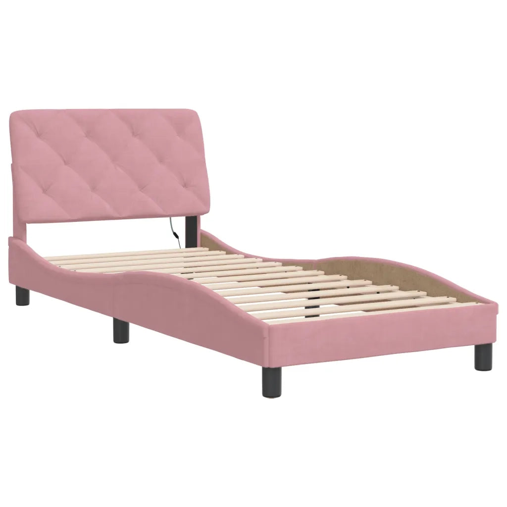Giroletto con LED senza Materasso Rosa 90x200 cm in Velluto