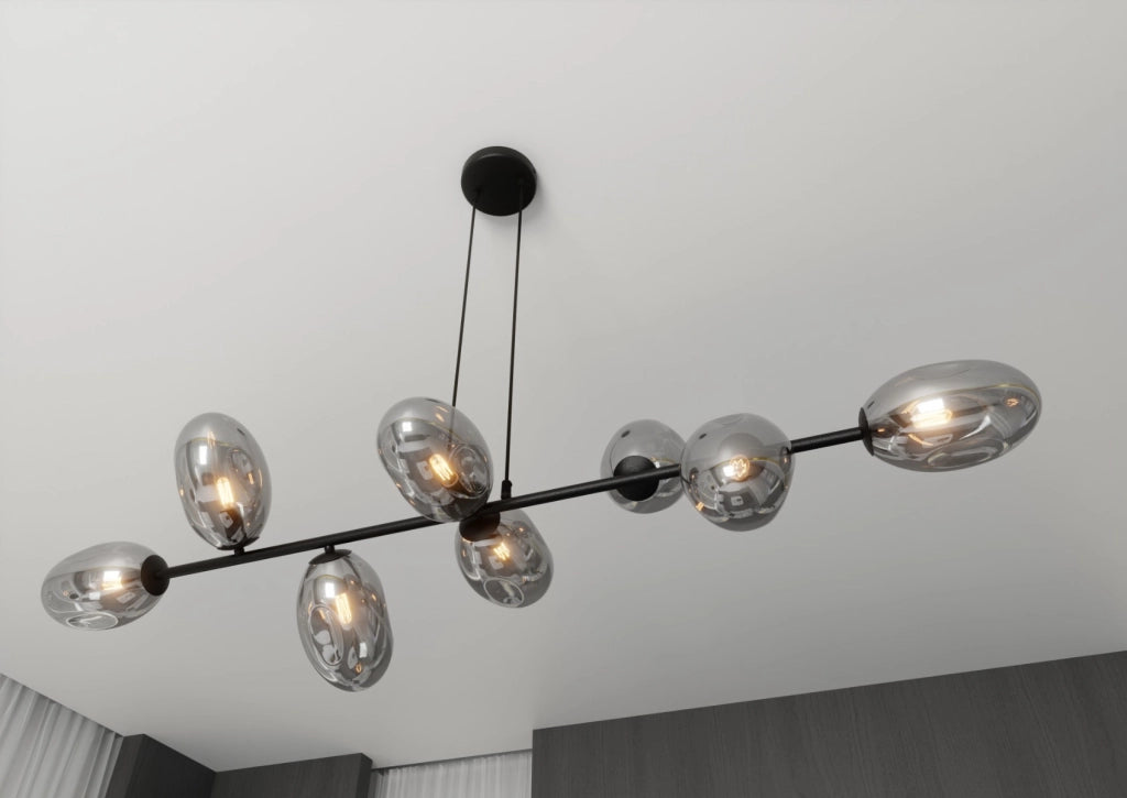Lampadario Emibig Pandora 8 luci E14 nero cromo vetro