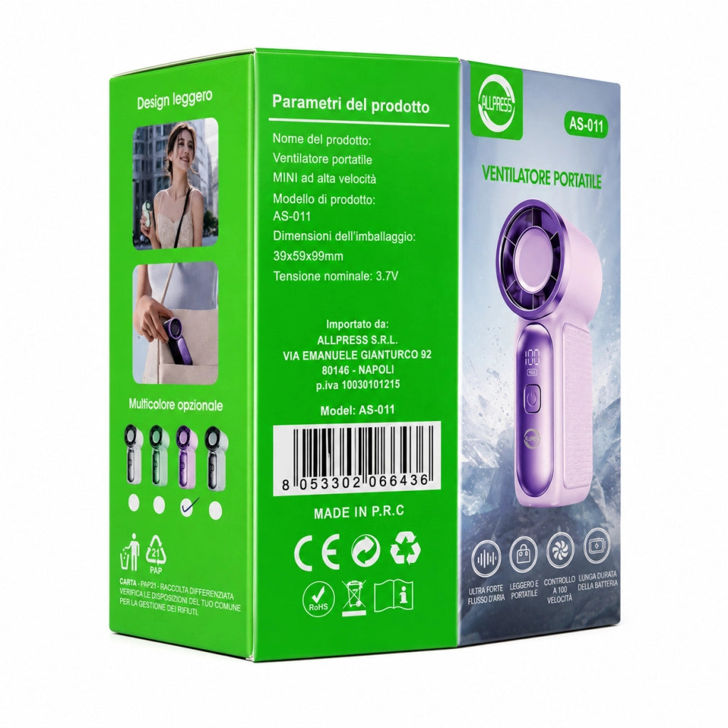 MINI VENTILATORE PORTATILE USB RICARICABILE DISPLAY VIAGGIO VELOCITA' CASA AS011