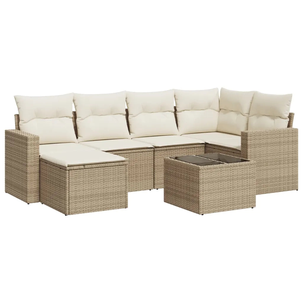 Set Divani da Giardino 7 pz con Cuscini Beige in Polyrattan 3219258