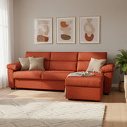 Priverno, Divano Letto con Penisola Sfoderabile Made in Italy, 285x160 cm Arancione