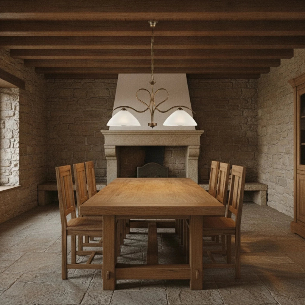 Lampadario Rustico Miranda 2 Luci Marrone e Bianco LuceArt Classic