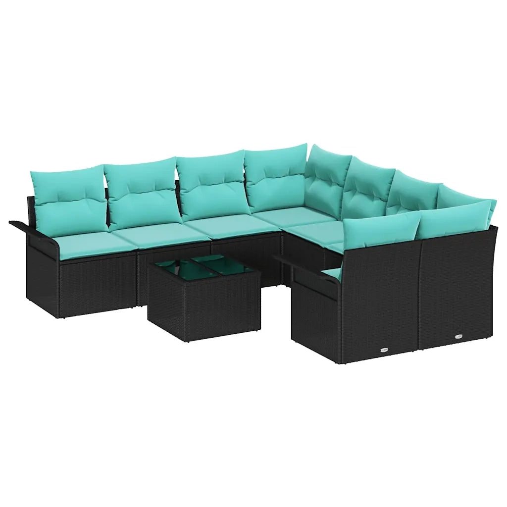 Set Divano da Giardino 9 pcs Nero e Turchese polyrattan 3353975