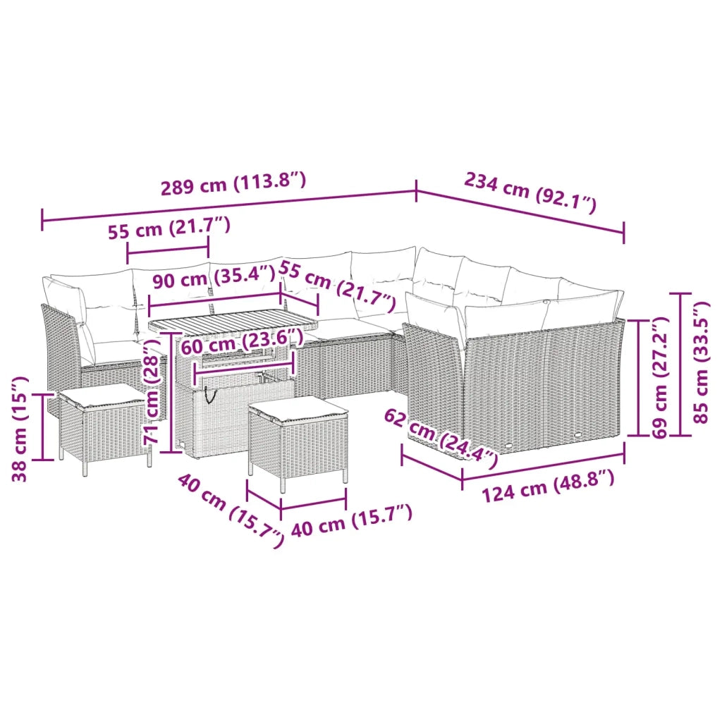 Set Divano da Giardino 12 pcs Nero polyrattan 3361524