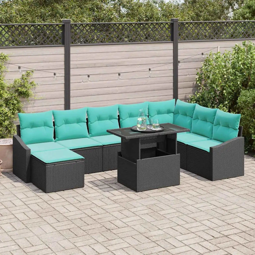 Set di divani con cuscino 9 pcs Nero e Blu polyrattan 3349062