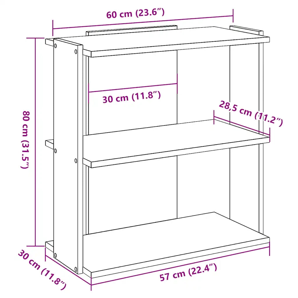Libreria a 3 Ripiani Nera 60x30x80 cm in Legno Multistrato 860257