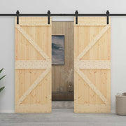 Porta scorrevole 2 pcs Naturale e Nero Legno Massello di Pino 3444875