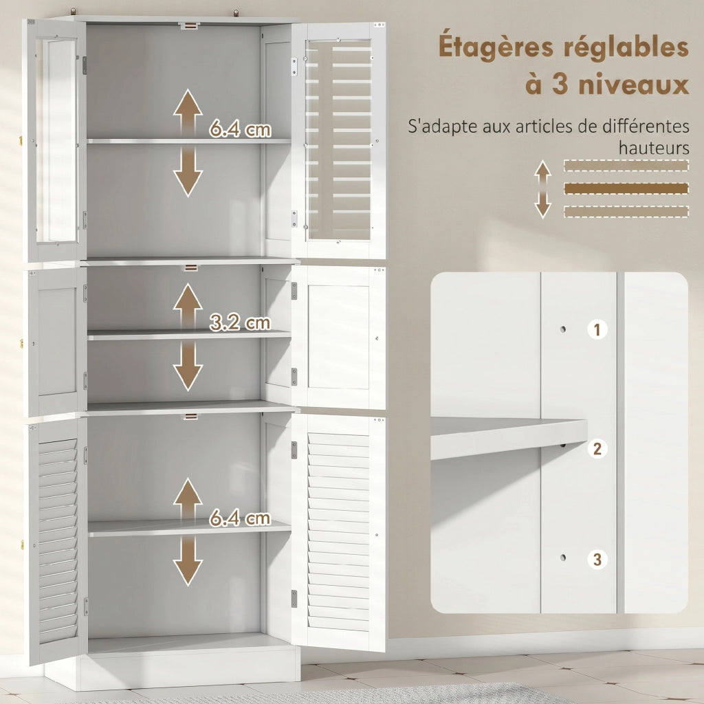 Mobile alto bagno ¨C Xylo ¨C 6 ante con vetro e persiana, ripiano regolabile, bianco