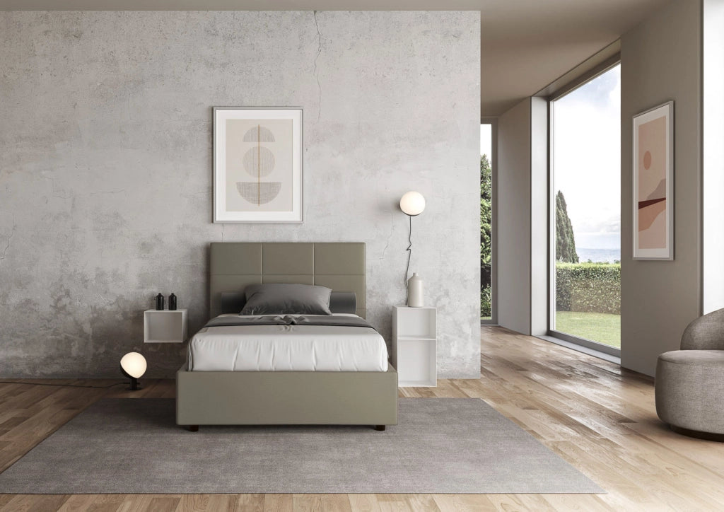 BS COM Letto una piazza e mezza con rete imbottito 120x200 similpelle cappuccino