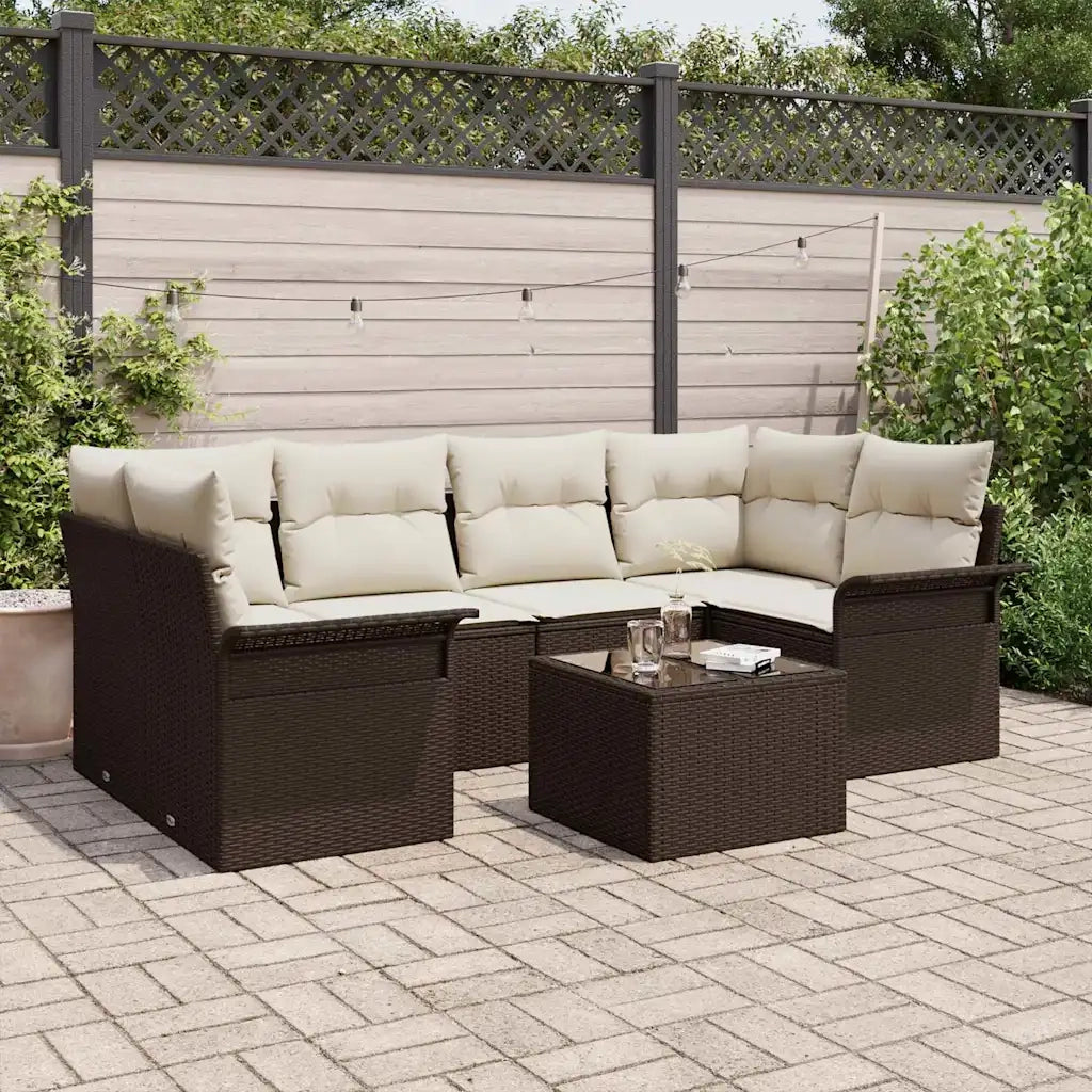 Set Divano da Giardino 7 pcs Marrone e Crema polyrattan