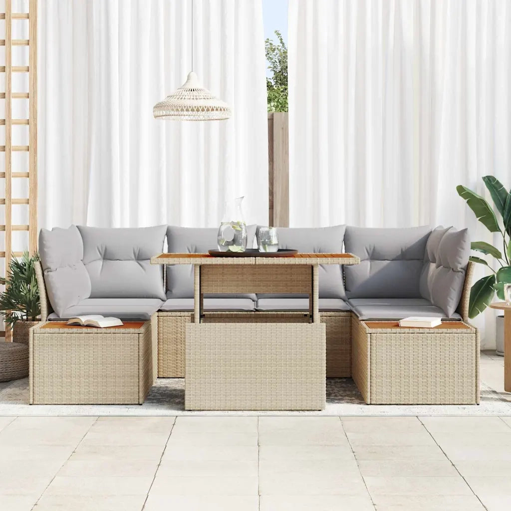 Set Divano da Giardino 7 pcs Beige Poly Rattan 3358774