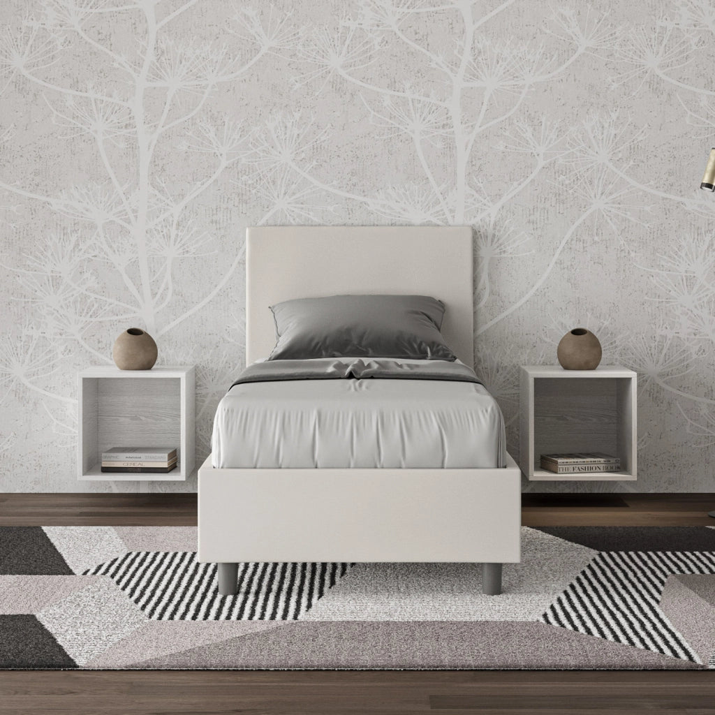 BS COM Letto singolo con rete imbottito 80x190 similpelle bianco