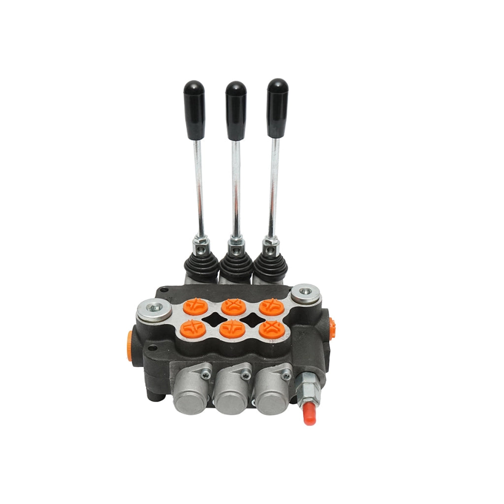 Distributore idraulico a 3 leve, portata 80L/min, con leva e riduzione inclusi -15 /+80 Breckner Germany