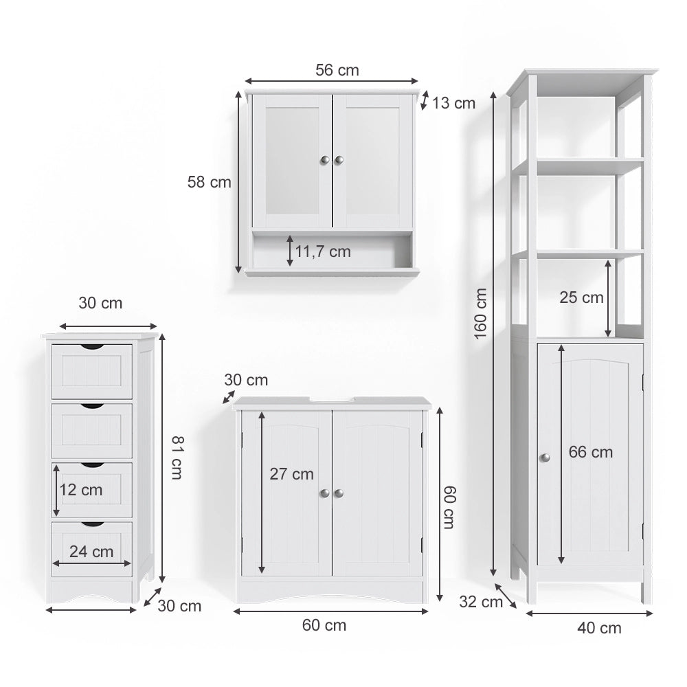 Vicco Set mobili bagno Bianco 4 parti