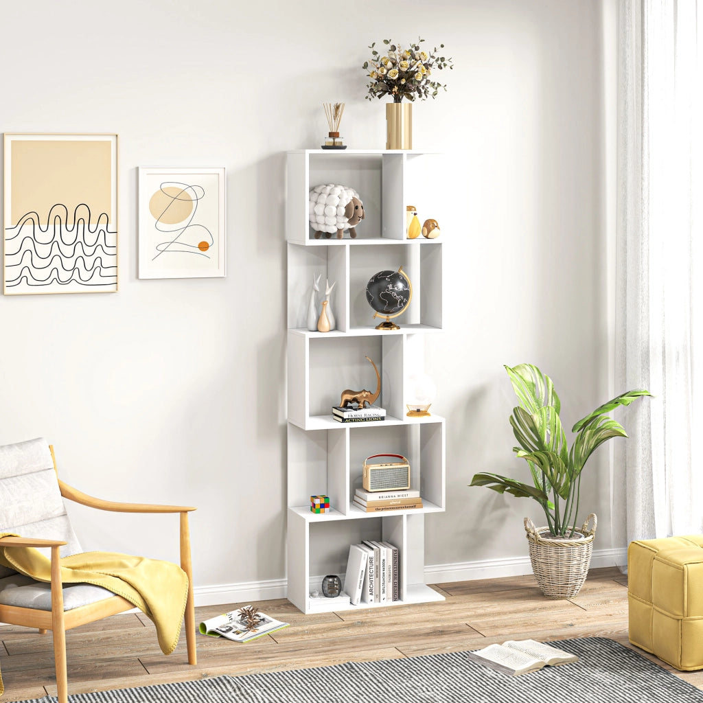 Libreria a S 5 Livelli 10 Ripiani ¨C Minimal ¨C 60x24x184,5 cm Bianco