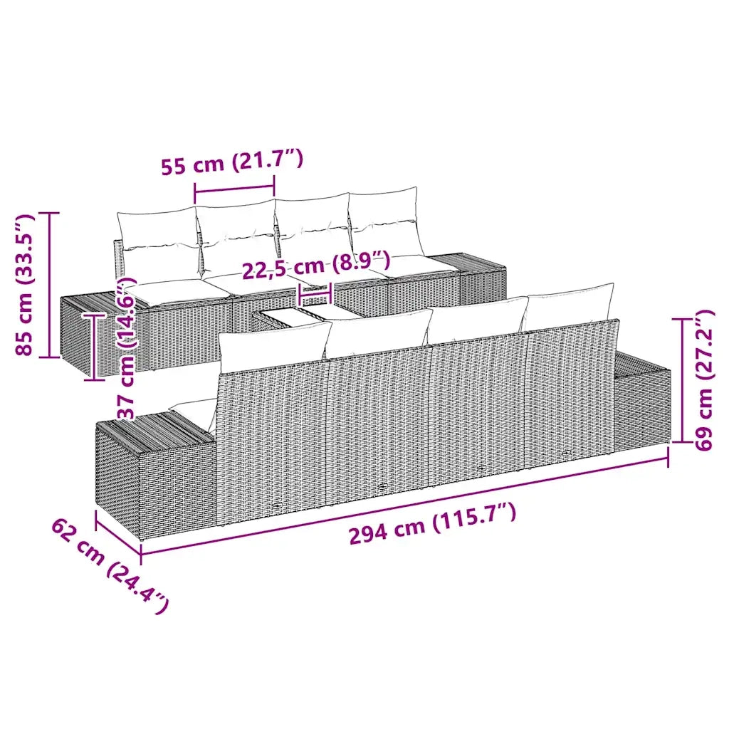 Set Divano da Giardino 7 pcs Nero e Crema polyrattan 3346987