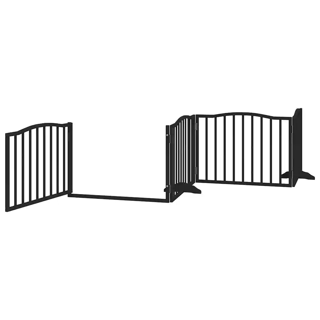 Cancelletto per cani con porta pieghevole 4 pannelli nero 320 cm in legno di pioppo 352225