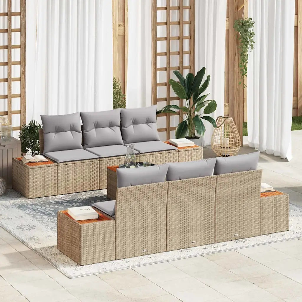 Set Divano da Giardino con cuscino 7 pcs Beige Poly Rattan