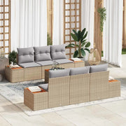 Set Divano da Giardino con cuscino 7 pcs Beige Poly Rattan