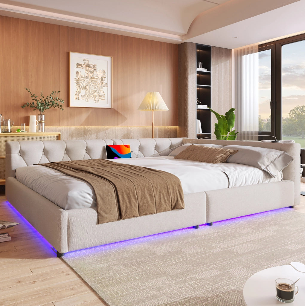 Divano letto multifunzione 140x200 cm con LED, USB e Type-C