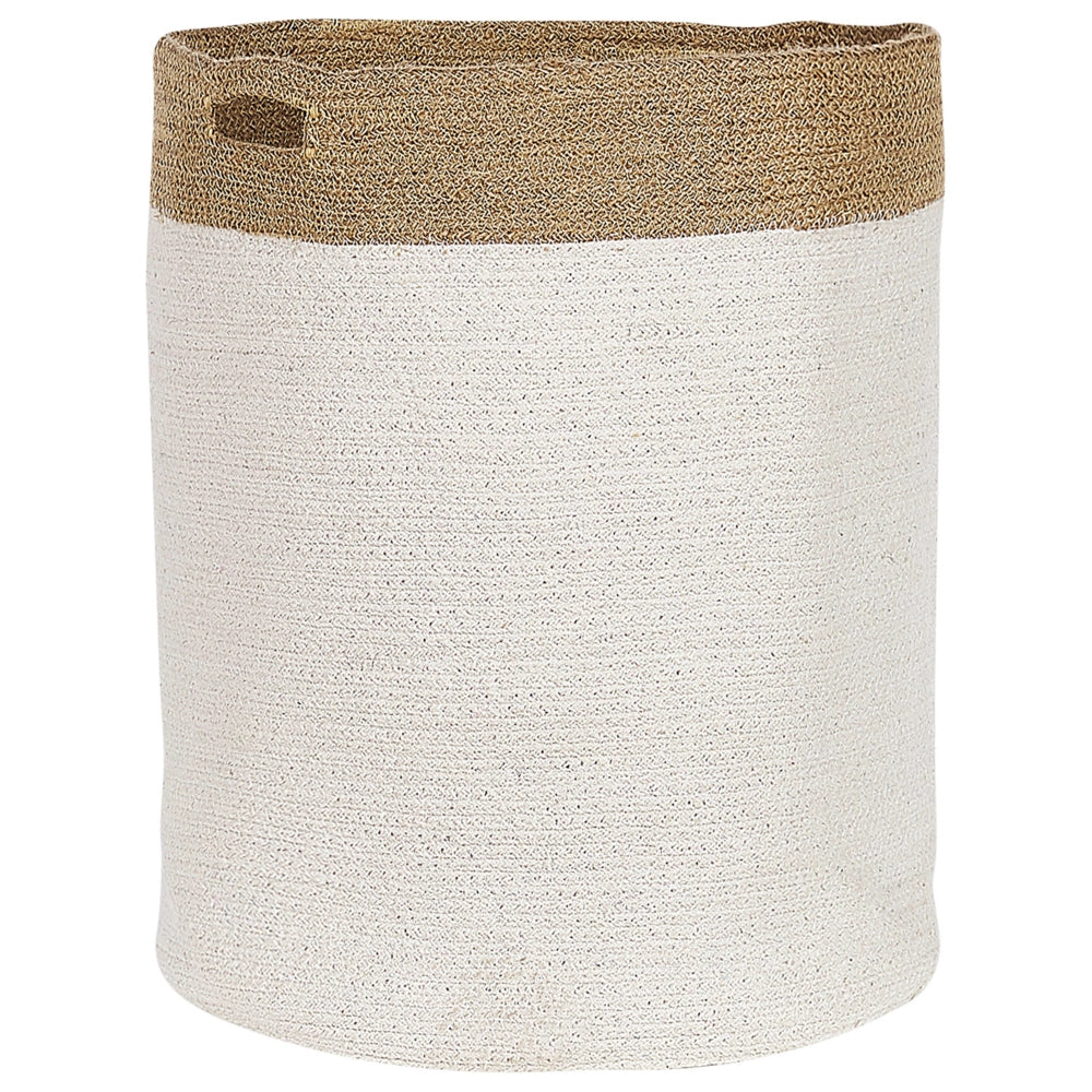 Set di 2 cesti in cotone e iuta di colore bianco e beige stile boho interno esterno