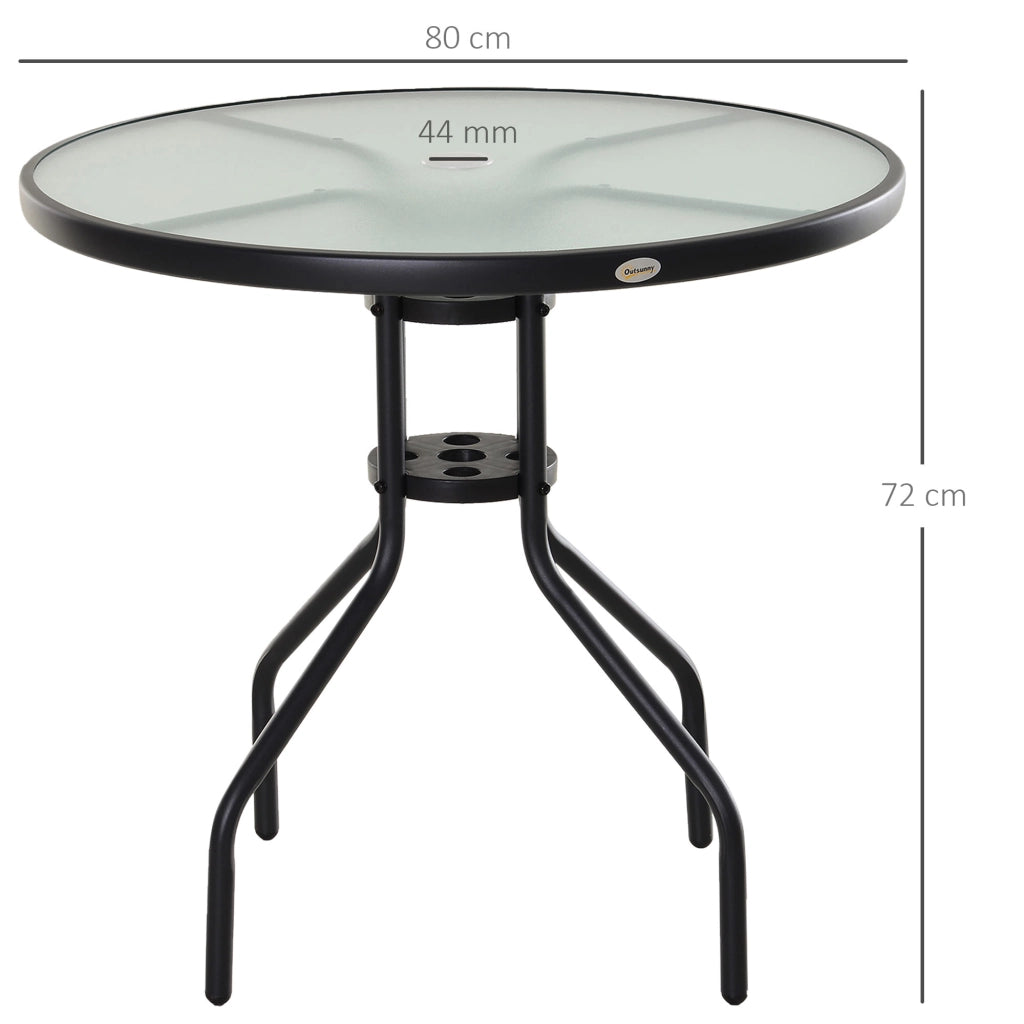Tavolo da giardino ¨C Minimal ¨C Nero, metallo, vetro temperato, ?80x72 cm