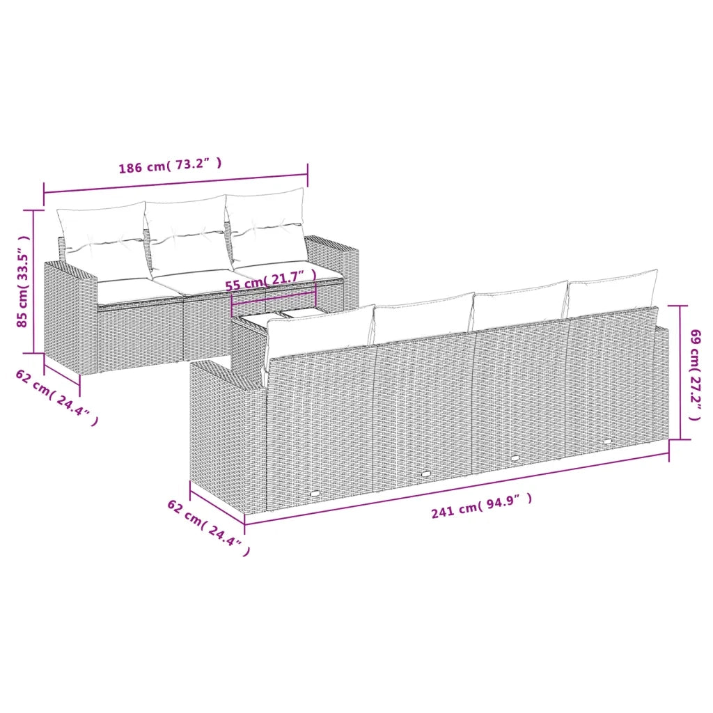Set Divani da Giardino con Cuscini 8 pz Nero in Polyrattan 3251063
