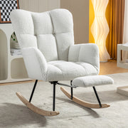 Poltrona a Dondolo Imbottita con Poggiapiedi ¨C MINIMAL ¨C Tessuto Boucl¨¦ Bianco