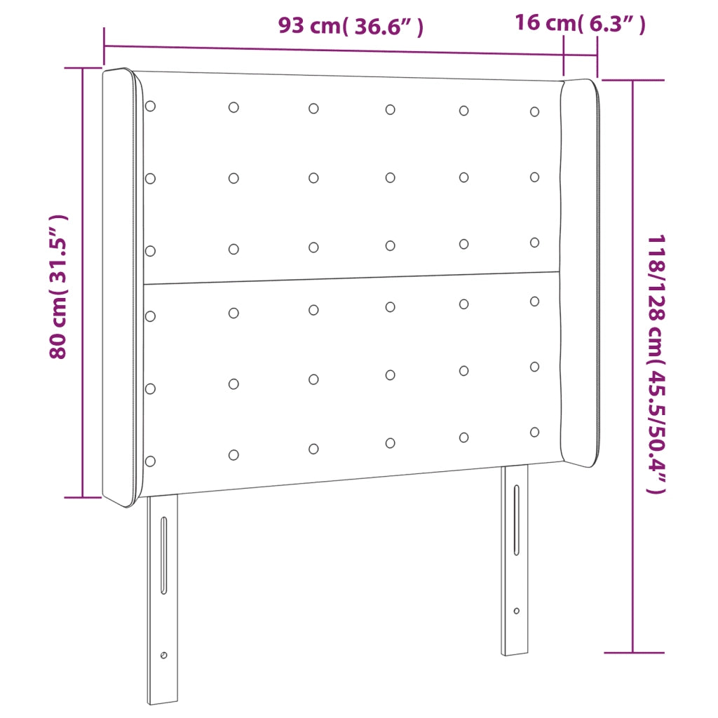Testiera a LED-Testata con LED nero 93x16x118/128 cm in Velluto 400657