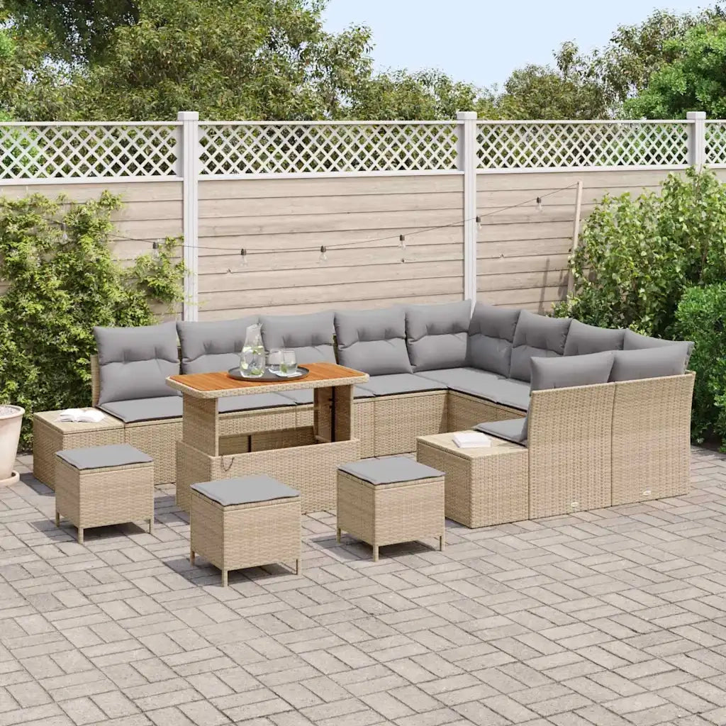 Set Divano da Giardino con cuscino 13 pcs Beige polyrattan