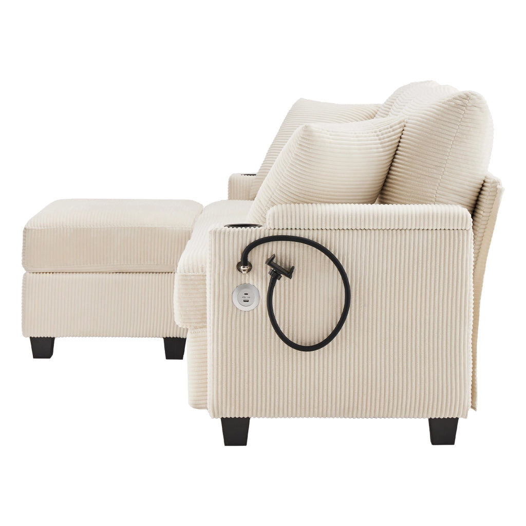 Divano Angolare 3 Posti con Poggiapiedi e Cuscini ¨C Xylo ¨C Beige